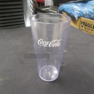 Lot of 30 Carlisle 24oz Coca-Cola tumblers, clear plastic, good condition, Coca-Cola logo in white. Ideal for collectors.