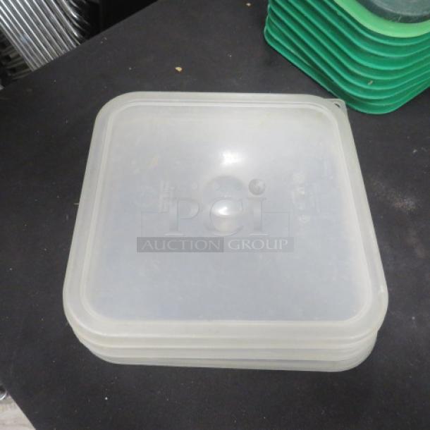 Cambro 6/8 Quart Lid, stack of translucent plastic lids, model 3XBID, excellent condition, ideal for food storage.