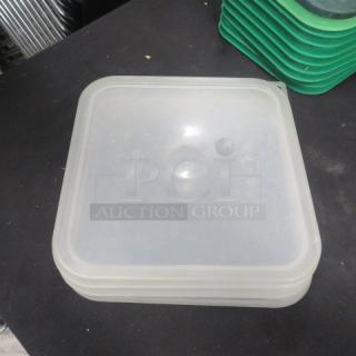 Cambro 6/8 Quart Lid, stack of translucent plastic lids, model 3XBID, excellent condition, ideal for food storage.