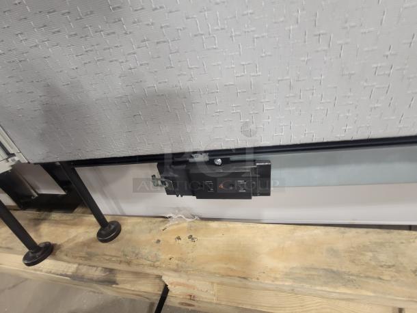 Set of 5 AIS Matrix 2023 cubicles with glass and fabric panels, steel frame, power outlets, in like-new condition.