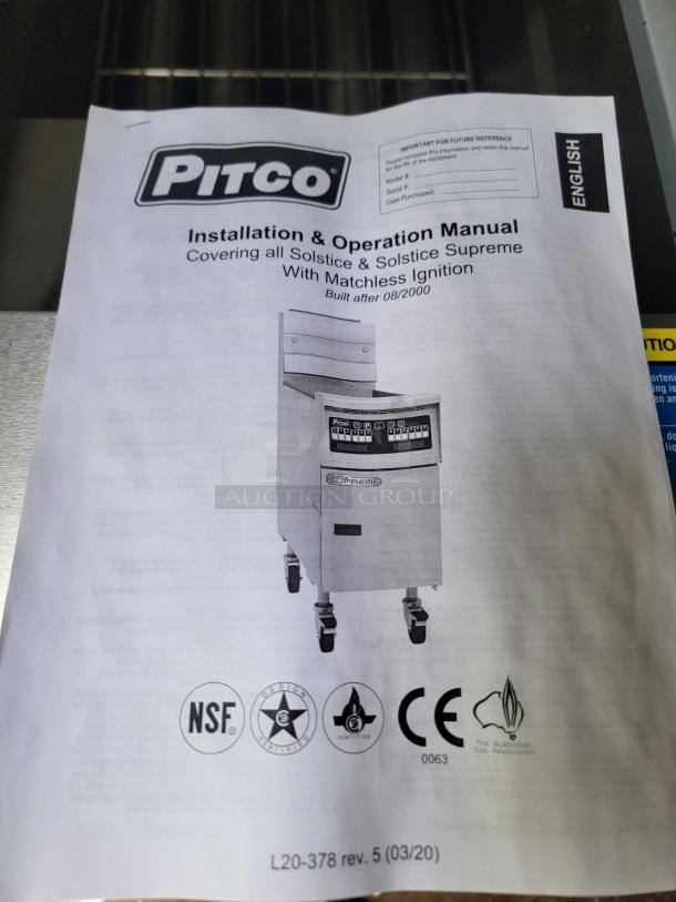 Pitco Ultrafryer UG14 manual, English edition. Features model details, certification logos, and maintenance instructions.