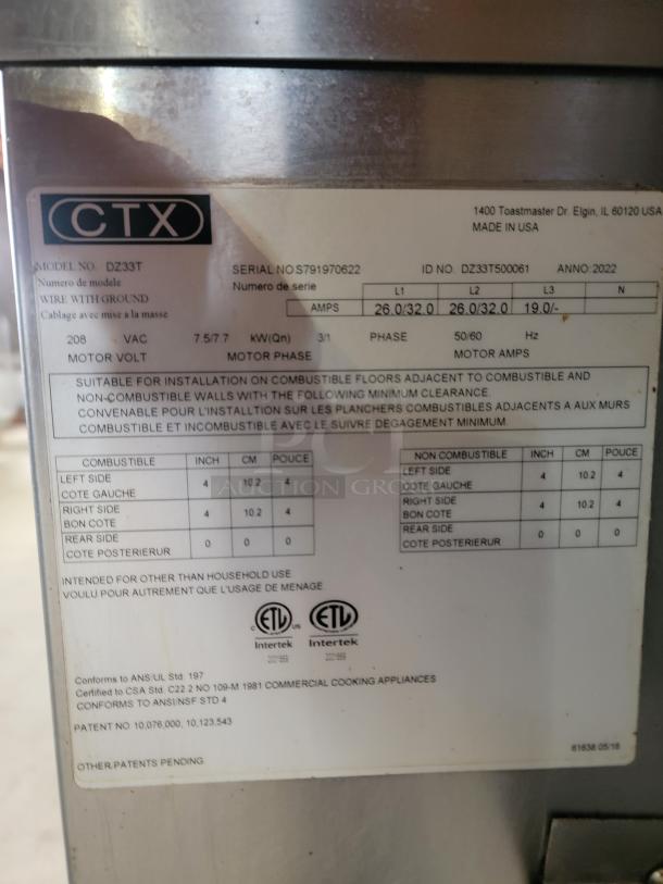 CTX DZ33T commercial conveyor oven, 2022 model, by Middleby Marshall. Features digital controls. Serial No. S791970622. Made in USA. In great condition.