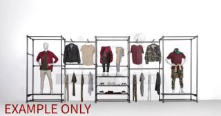 Industrial Pipeline wall display by Display Solutions in anthracite grey, ideal for retail or restaurant settings, showcasing durability and upscale design.