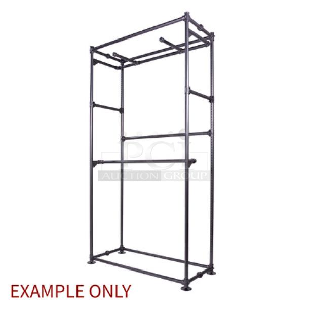 Industrial Pipeline Wall Display, anthracite grey by Display Solutions. Durable, sleek design for retail or restaurant use.