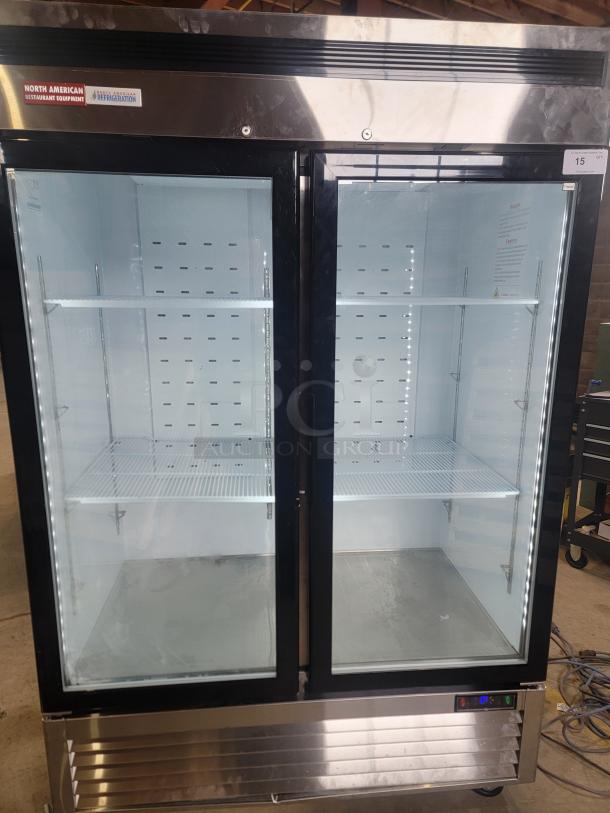 2021 North American Restaurant Equipment 2-Door Glass Freezer, model A2GDF-GR, with LED lighting and digital controller.