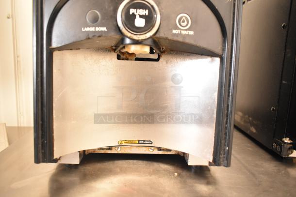 2017 Bunn LCA-1 Marukome Liquid Coffee Dispenser, 120V, 1 Phase, countertop model, gently worn metal surface, "Hot Liquids" warning label.