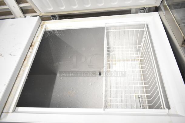 Galaxy 177CF30HC Chest Freezer, 115V, 1 Phase; open lid showing spacious interior and wire basket, clean condition.