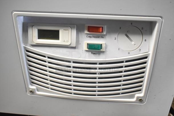 Galaxy 177CF30HC Chest Freezer. Control panel with temperature dial, power and compressor indicators. 115 Volts, 1 Phase.