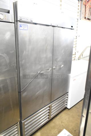 Beverage Air KR48-1AS commercial reach-in cooler, stainless steel, two doors, 115V, 1 phase, with visible wear.