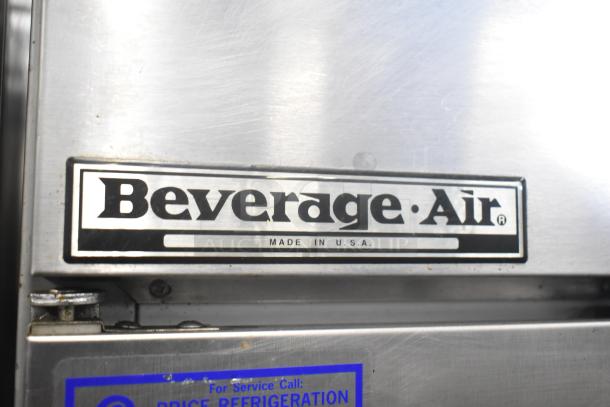 Beverage Air KR48-1AS commercial reach-in cooler, 2-door, stainless steel, 115V, 1-phase, "Made in U.S.A." label visible.