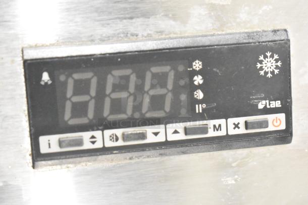 Duke RBC-60 M Commercial 2 Door Work Top Cooler control panel, showing digital display and function buttons. 120 Volts, 1 Phase.