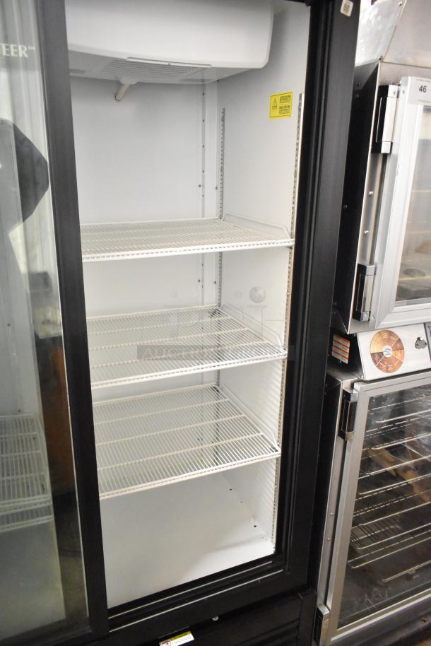 Beverage Air MT53-1-SD commercial cooler, 2 glass doors, 4 shelves, 115V, excellent condition, energy-efficient labeling.