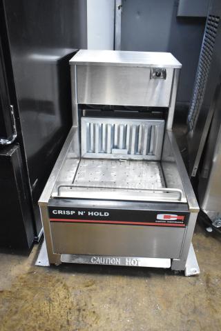 Carter Hoffmann CNH14 countertop fried food warmer, stainless steel, Crisp 'N Hold model, 120V, used condition, "Caution Hot" label.