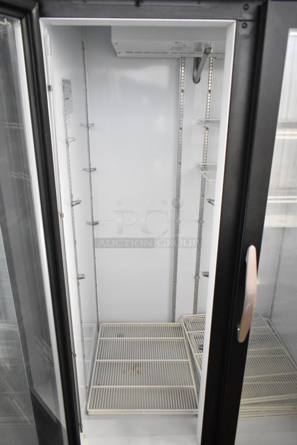 Beverage Air MMF35HC-1-B commercial freezer, 2 glass doors, white interior, multiple shelves, 115V, 1 Phase.