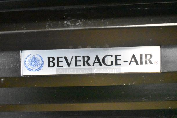 Beverage Air logo on MMF35HC-1-B freezer, commercial 2-door, for 115 volts, 1 phase use.