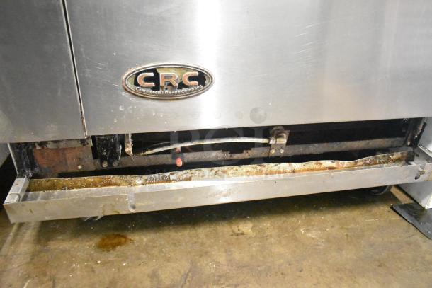 CRC Commercial Gas 6 Burner Range with oven, over shelf, and backsplash. Visible wear; CRC logo on front.
