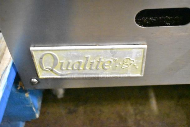 Qualite Commercial Gas Griddle, stainless steel, logo plate visible, countertop model, ideal for high-demand kitchens.
