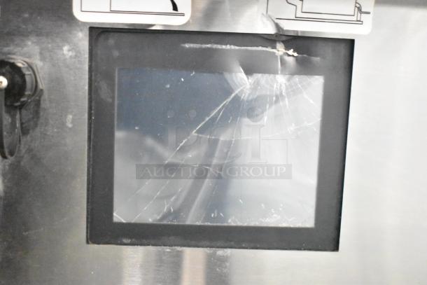 Commercial electric griddle with 3-section panini clam shell, featuring a cracked display panel. Suitable for high-volume cooking.