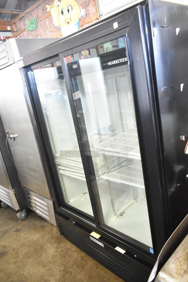 Beverage Air MT53-1-SD cooler, commercial 2-door, black frame, glass doors, shelves, 115V, 1 phase, excellent condition.