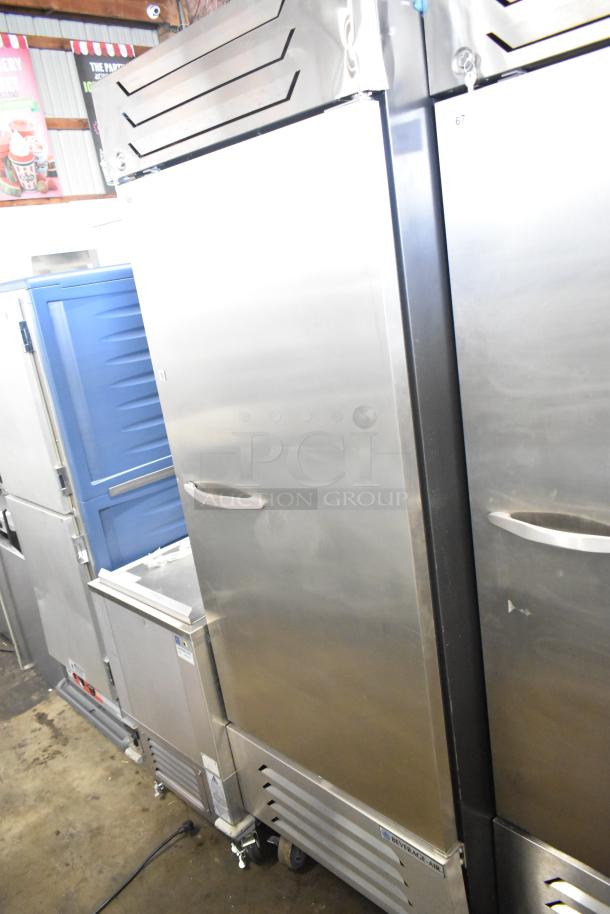 Beverage Air SF1HC-1S commercial single door reach-in freezer, stainless steel, 115V, 1 phase, on casters, good condition.