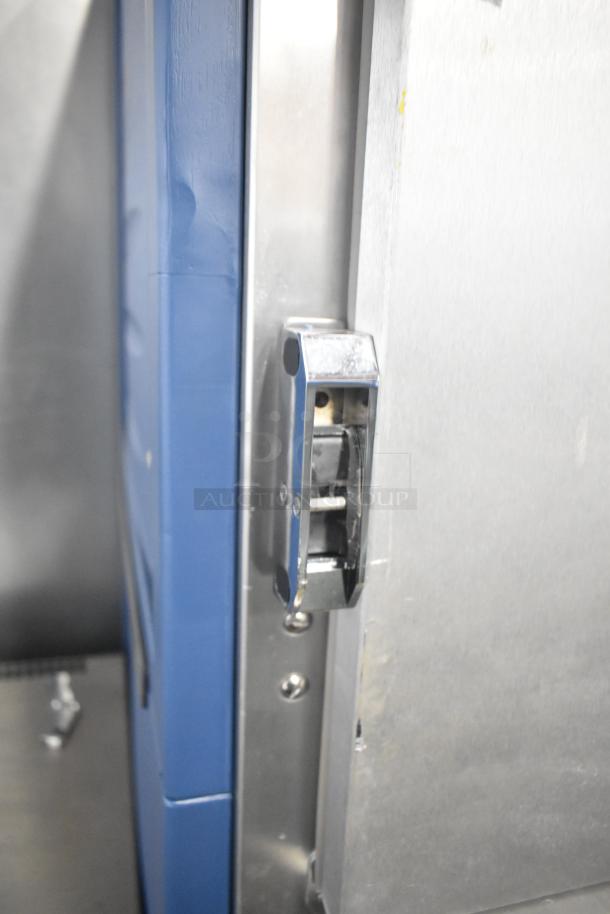 2020 Metro C5 3 Series Heated Holding Cabinet with commercial casters, 208V, 1 Phase. Features lockable door latch.