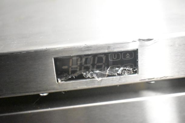 Turbo Air MUF-28-N undercounter freezer digital display. Visible wear on panel, 115V, 1 phase, commercial-grade.