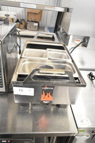 Vollrath Cayenne 1001 countertop food warmer, stainless steel, features multiple pans, visible model label, 120 volts, 1 phase.