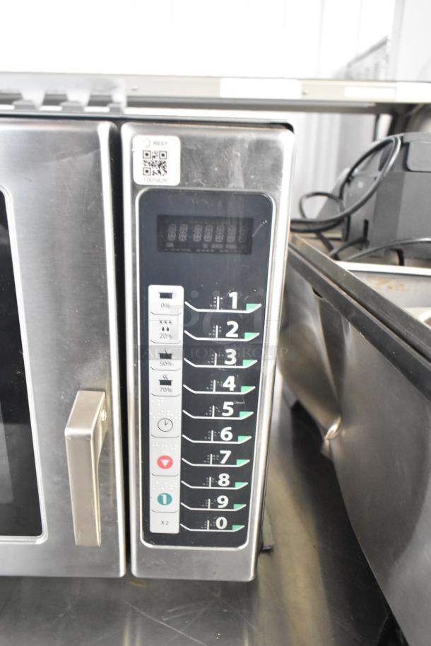 2021 Menumaster MFS18TS commercial countertop microwave oven, keypad controls, 208/240V, 1 phase, stainless finish.