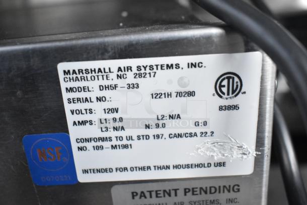 Marshall Air Systems DH5F-333 Commercial Cabinet label showing 120V, 1 Phase, ETL and NSF certifications.