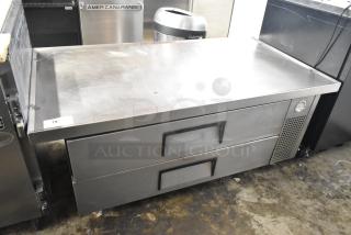True TRCB-52-60 commercial 2-drawer chef base, stainless steel, 115 volts, 1 phase, used condition, visible temperature gauge.