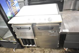 Leader LM36 S/C commercial 2-door undercounter cooler, stainless steel, 115 volts, 1 phase, visible brand label, good condition.
