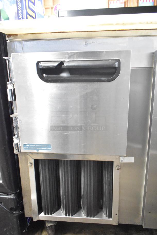 Leader LM36 S/C 2-door undercounter cooler, stainless steel, 115V, 1 phase, cooling grate visible, minimal wear.