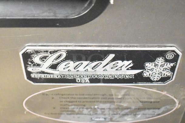 Leader LM36 S/C 2 Door Undercounter Cooler, model LM36, 115V, 1 Phase. Label shows "Leader Refrigeration Manufacturing Inc, USA".