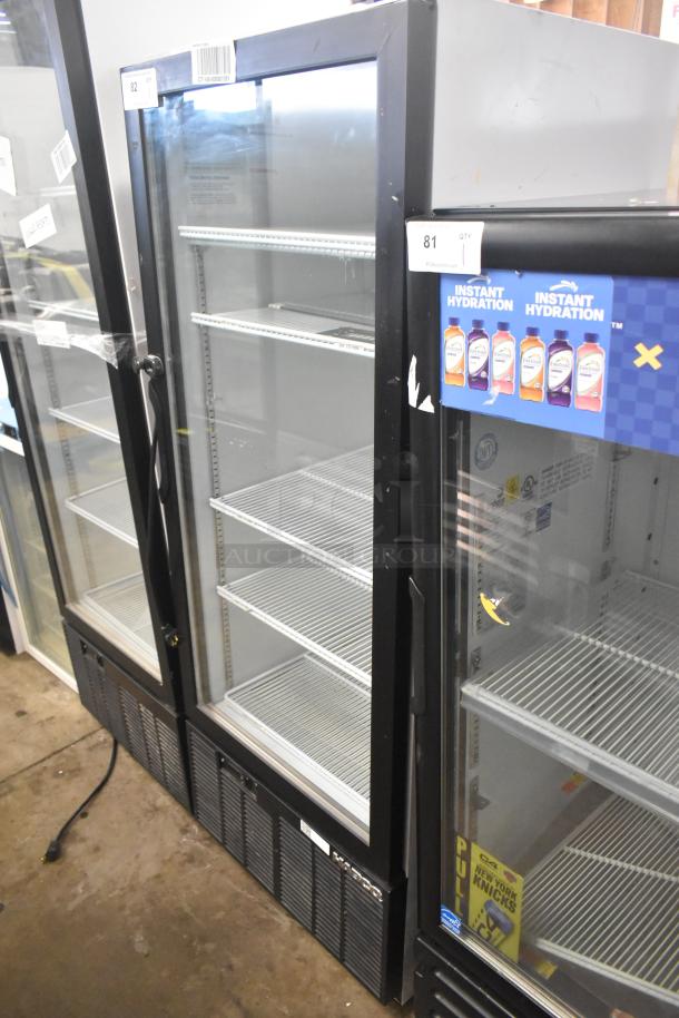 Habco SE12 Commercial Single Door Reach-In Cooler Merchandiser, 115 Volts, black frame, glass door, multiple shelves, model SE12.