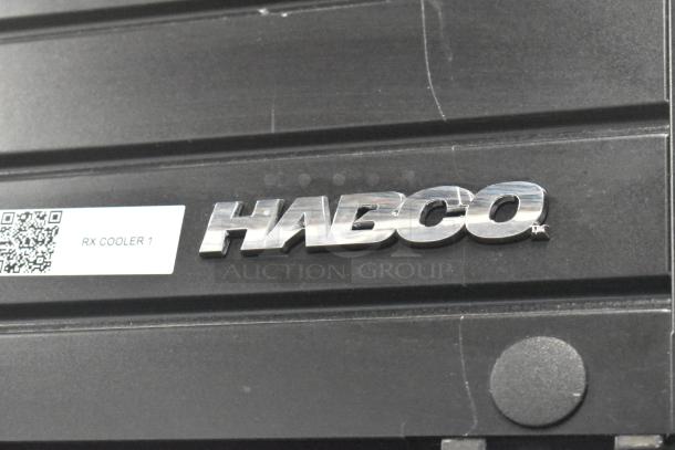 2019 Habco SE18 Commercial Cooler, single door, 115V, 1 phase. "RX COOLER 1" label, black finish, Habco logo.