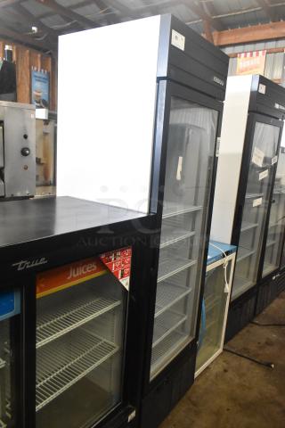 2019 Habco SE18 single door reach-in cooler, black and white, shelves visible, model SE18, 115 volts, 1 phase.