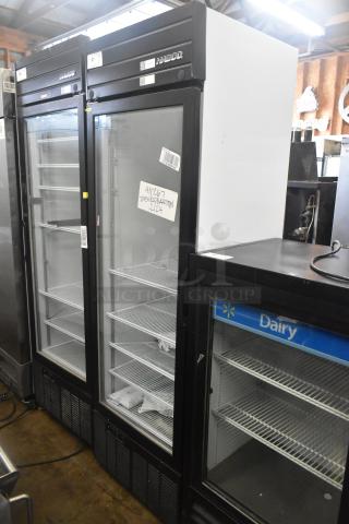 2019 Habco SE18 single door reach-in cooler merchandiser, 115 volts, 1 phase, black frame, glass door, interior shelving.