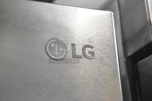 LG LSXS26366S/05 stainless steel refrigerator with ice and water dispenser. Features 115V, 1 phase. Logo visible.