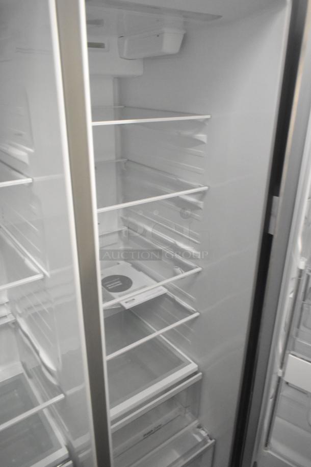 LG LSXS26366S/05 reach-in cooler/freezer, ice and water dispenser, 115V, 1 phase, open view showing shelves.