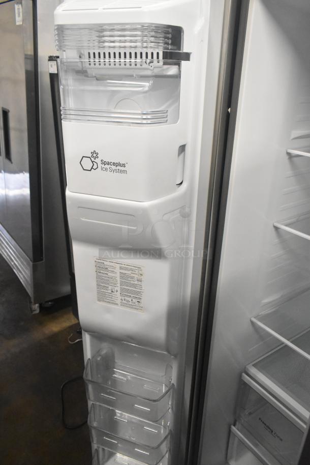 LG LSXS26366S/05 fridge interior with SpacePlus Ice System. Features ice and water dispenser, 115V, 1 Phase power.