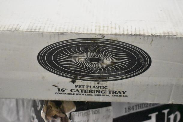 BRAND NEW SCRATCH AND DENT! 16" Visions black PET plastic catering tray model 130TRAY16. Thermoform design. Minor box wear.