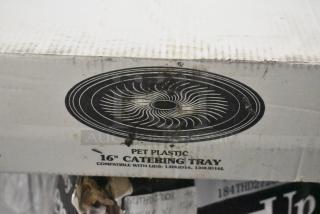 BRAND NEW SCRATCH AND DENT! 16" Visions black PET plastic catering tray model 130TRAY16. Thermoform design. Minor box wear.