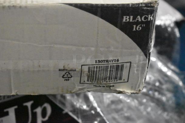 "Brand new 130TRAY16 Visions black 16-inch PET plastic tray, catering/deli use, recyclable, shows scratch and dent on box."