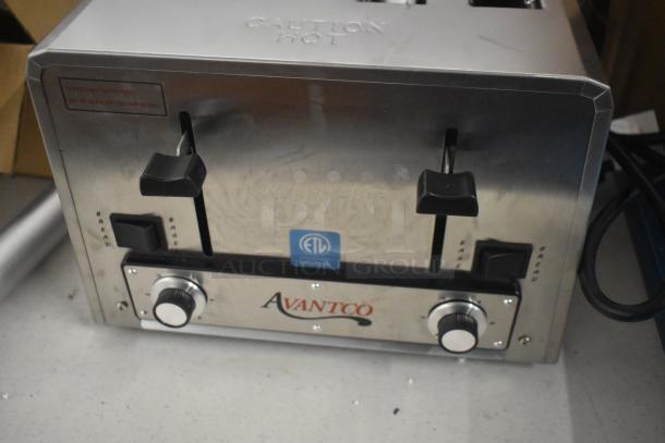 Brand new Avantco 184THD27208 commercial toaster with wide 1.5" slots, 208V, ETL certified. Scratch and dent condition.