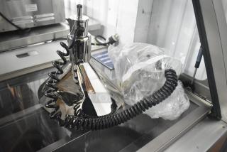 Brand new Hatco DL-775-RL retractable cord ceiling mount heat lamp with bright nickel finish, 120 Volts, 1 Phase.