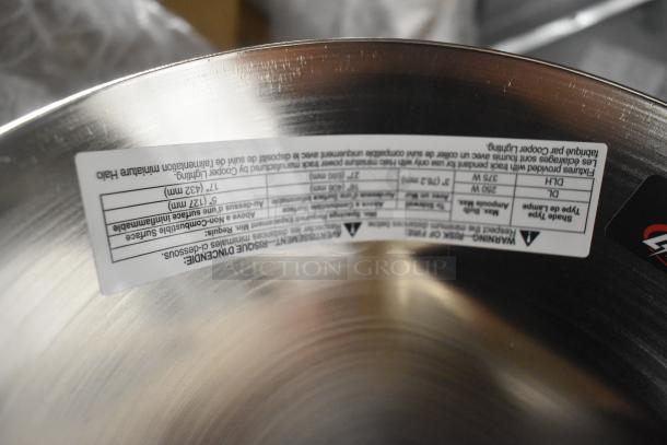 BRAND NEW Hatco DL-775-RL retractable heat lamp with bright nickel finish, minor scratches, 120V, 1 Phase. Label visible.