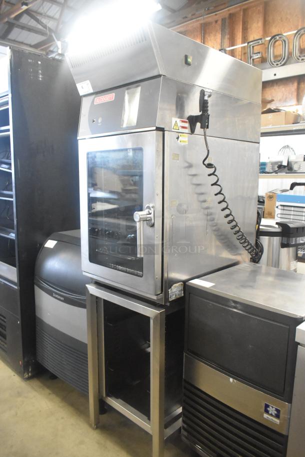 Blodgett BLCT10E stainless steel commercial electric convection oven with ventless hood on stand. 3 phase, 440/480V.