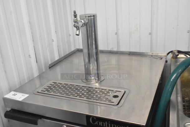 Continental KC24-SS single tap kegerator, stainless steel, commercial casters, 115V, 1 phase, in good condition.