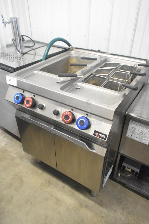 Axis AX-GPC2WB stainless steel 2-bay pasta cooker, natural gas, 100,000 BTU, commercial floor model, excellent condition.
