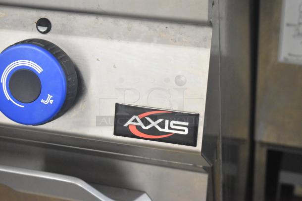 Axis AX-GPC2WB stainless steel natural gas 2-bay pasta cooker, 100,000 BTU, commercial use, with control knob and brand logo.